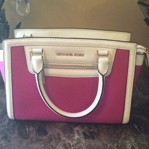 Michael Kors Selma pink and white large handbag